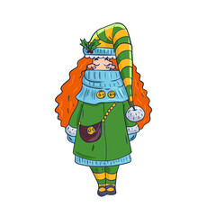 Cute and funny girl with red hair,vector children's design on a white isolated background waiting for banners, postcards and stickers