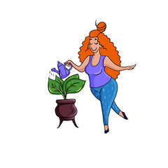 Cute and funny girl with red hair,vector children's design on a white isolated background waiting for banners, postcards and stickers