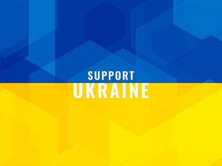 Support Ukraine text with flag theme with hexagon blocks design