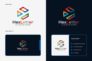 Colorful hexagonal letter y logo and business card template - obrazy, fototapety, plakaty