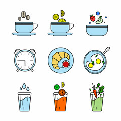 A set of breakfast icons. Sketch a set of vector breakfast icons for web design, isolated on a white background
