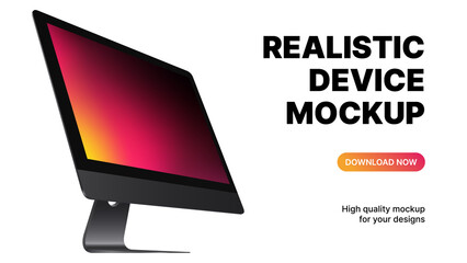 Editable Computer Mockup. Monitor Side View with Gradient Screen on White Background. Vector illustration