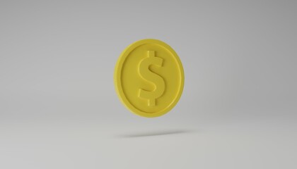 3d rendering of a realistic coin with a dollar on a white background.