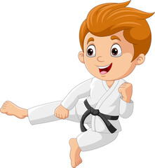 Cartoon little boy training karate © tigatelu