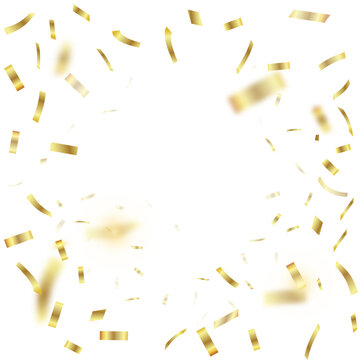 Falling shiny golden blurred confetti . 
Festive frame