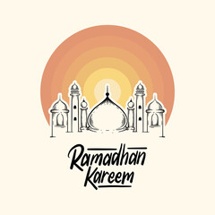 Ramadan Kareem poster design Hand drawn vector illustration for islam fasting festival event