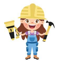 Cartoon Kid With Construction Tools