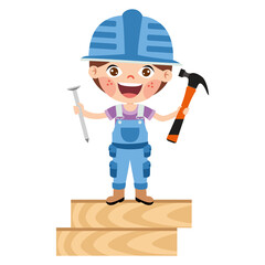 Cartoon Kid With Construction Tools