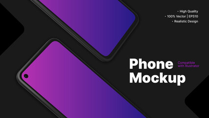 Smartphone Top Front View Mockup on Flat Surface. Device with Blank Screen. Editable Design for Presentation. Vector illustration
