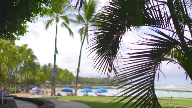 View at Waikiki beach in Honolulu Hawaii in 4k slow motion 60fps
