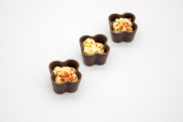 Few chocolates candy with filling