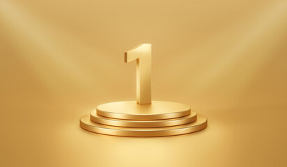 Gold winner first place champion podium award stage background of success best victory number one symbol competition pedestal or golden presentation 3d stand and first achievement ceremony position. - obrazy, fototapety, plakaty