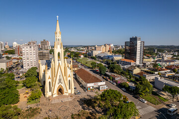 Aerial view of Bento Gonçalves, Rio Grande do Sul, Brazil. Famous city in Brazil. Cristo Rei church.
