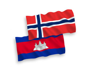 Flags of Norway and Kingdom of Cambodia on a white background