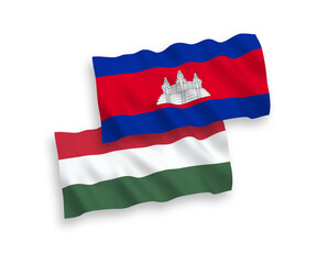 Flags of Kingdom of Cambodia and Hungary on a white background