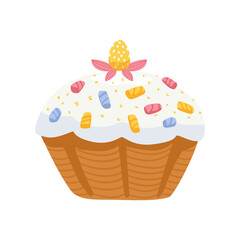 Easter cake vector illustration. Cake with icing and decorations.