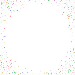 Abstract  festive square frame with many falling tiny confetti pieces.