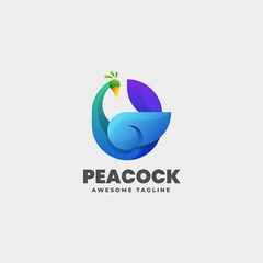 Vector Logo Illustration Peacock Gradient Colorful Style.