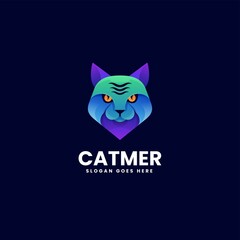 Vector Logo Illustration Angry Cat Gradient Colorful Style.
