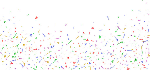 Abstract festive frame with many falling tiny confetti pieces and streamers