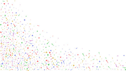 Abstract festive frame with many falling tiny confetti pieces and streamers