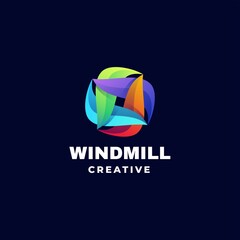 Vector Logo Illustration Windmill Gradient Colorful Style.