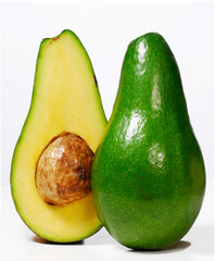 Fresh avocado cut in half on white background. - 491573768