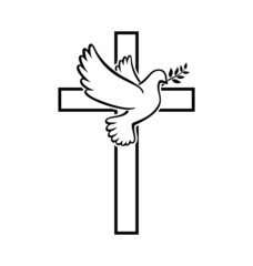 beautiful white peace dove on Christian cross
