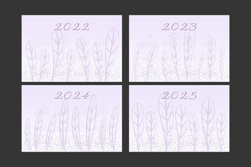 2022 2023 2024 2025 calendar trendy very peri lavender palette with hand drawn botanical elements