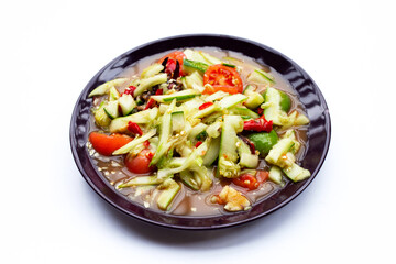  Spicy cucumber salad on white