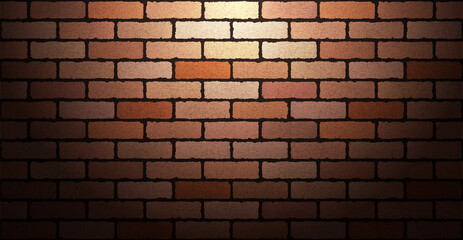 暗い場所で光が当たったレンガの壁
