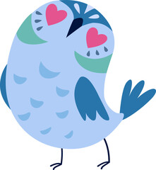 Funny Little Owl with Large Eyes and Beak as Woodland Bird with Wings. Flying Forest Feathered Creature