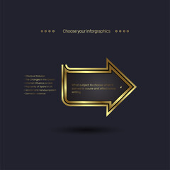 One Arrow Luxury of infographics steps design with modern Options in Golden Arrows banners on dark background