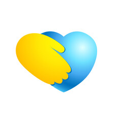 Heart in hand Ukraine flag colors. Close the sky over ukraine, conceptual vector illustration. Charitable or help icon