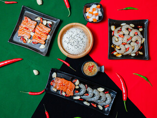 japan rice and korea sauce with shrimp