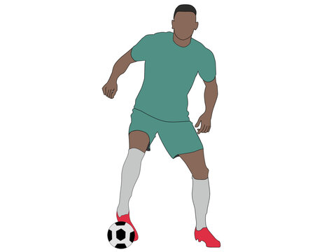 Vector Illustration Of A Football Player With A Flat Face In A Green Jersey On A White Background.