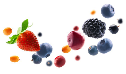 Many different berries in the form of a frame on a white background
