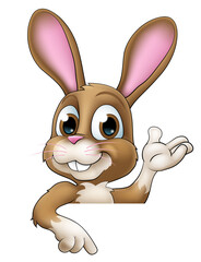 Easter Bunny Rabbit Cartoon Character Peeking Sign