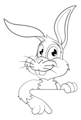 Easter Bunny Rabbit Cartoon Character Peeking Sign