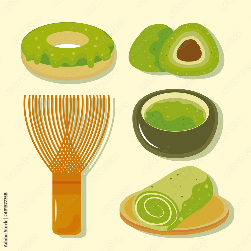 Sticker matcha tea icons