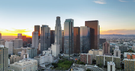 Fototapeta na wymiar Los Angeles downtown panoramic city with skyscrapers. California theme with LA background. Los Angels city center. California LA.