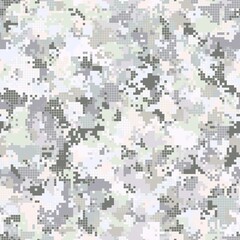 Vector Digital Abstract Black and White Halftone Winter Urban Army Pixel Print