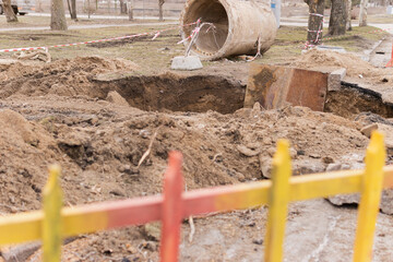 Repair of underground utilities. Replacement of the Pipeline on the street