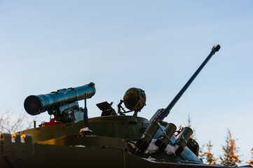 A modern anti-tank gun mounted on the dash of an infantry vehicle. Armament of an infantry fighting vehicle.