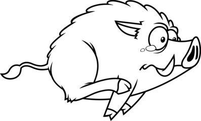 Outlined Scared Little Wild Boar Cartoon Character Running Vector Hand Drawn Illustration Isolated On White Background