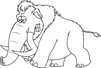 Outlined Angry Mammoth Cartoon Character Running. Vector Hand Drawn Illustration Isolated On White Background