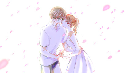 向かい合う幸せな男女