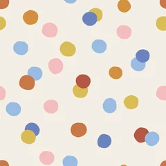 Wallpaper murals Geometric shapes Multicoloured childish confetti spotted vector seamless pattern. Infantile dotted gender neutral colours background. Kid-like mottled surface design for fabric or Scandinavian style nursery.