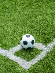 soccer Football on Corner kick line of ball and a soccer field , football field , background texture