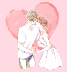 向かい合う幸せな男女